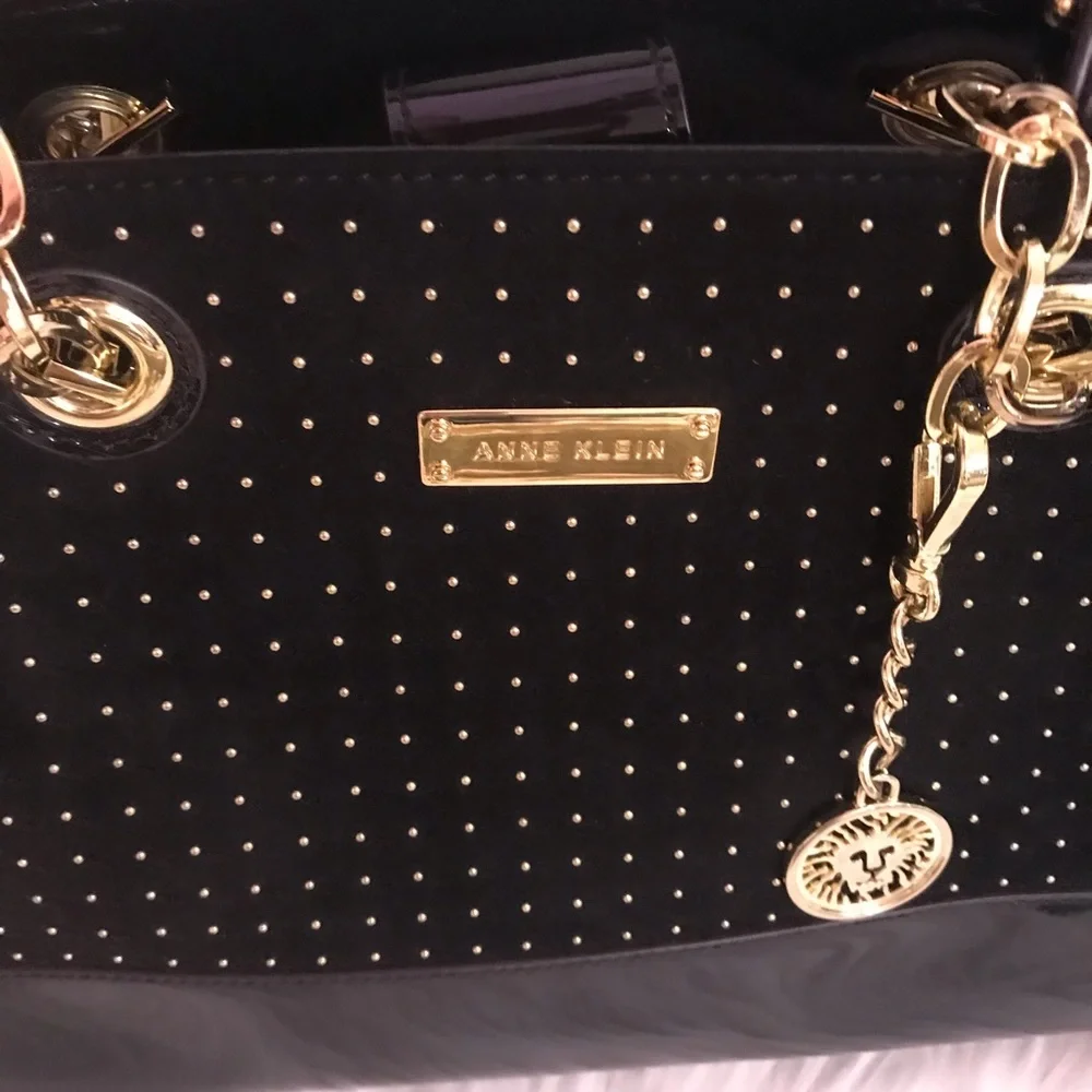 Anne Klein Studded Tote Back Double Chain Strap Handle Office Chic Classic